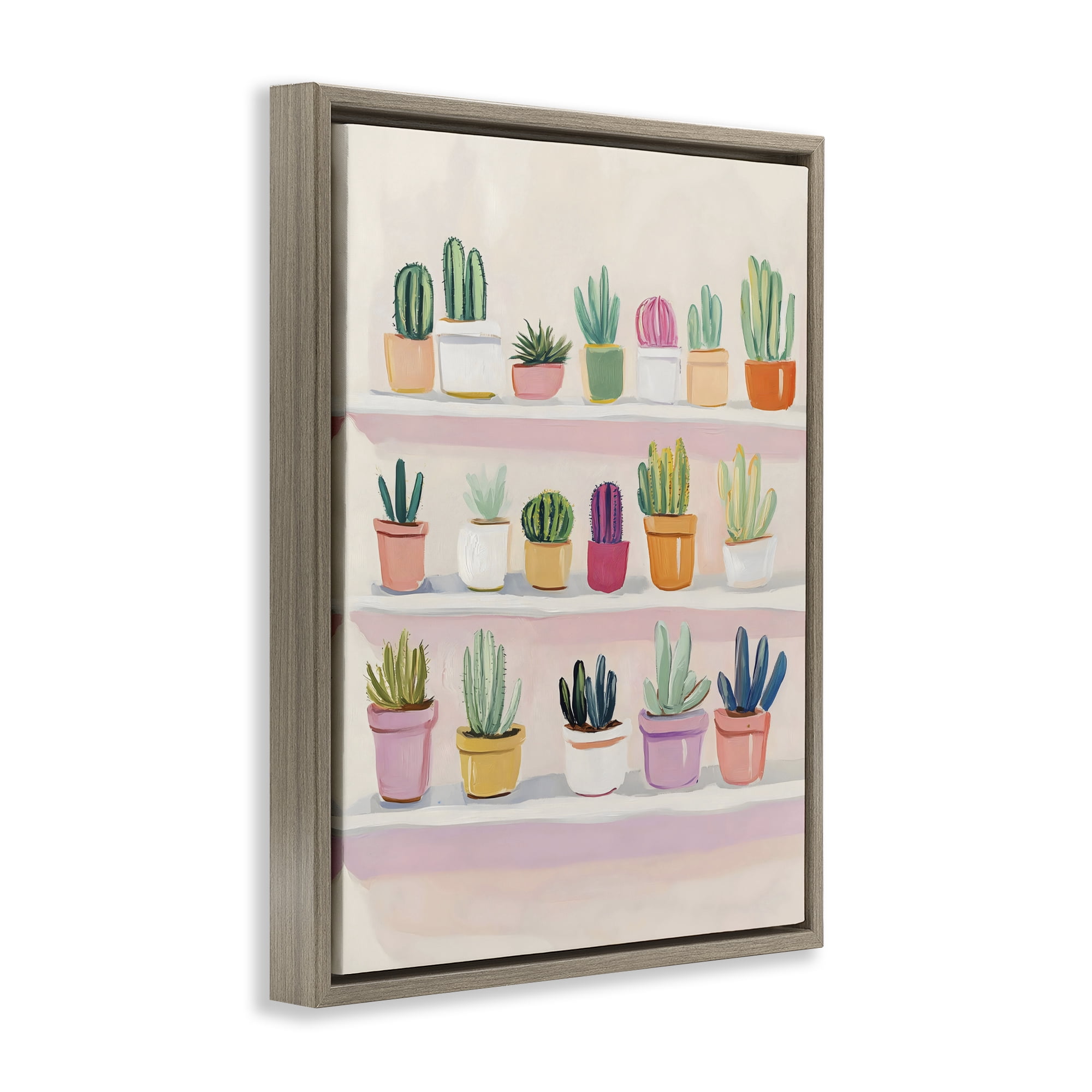 Stupell Industries Cactus Shelf Arrangement Brown Framed Floater Canvas Wall Art, design by The Prints Vibe