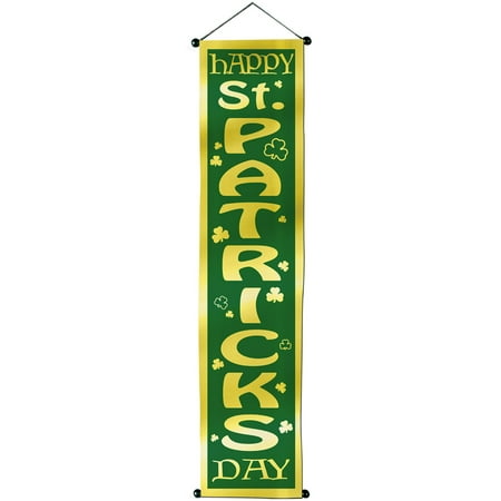 Happy St. Patrick's Day 5' Velvet-Lame Fabric Door Panel Banner Decor, Green