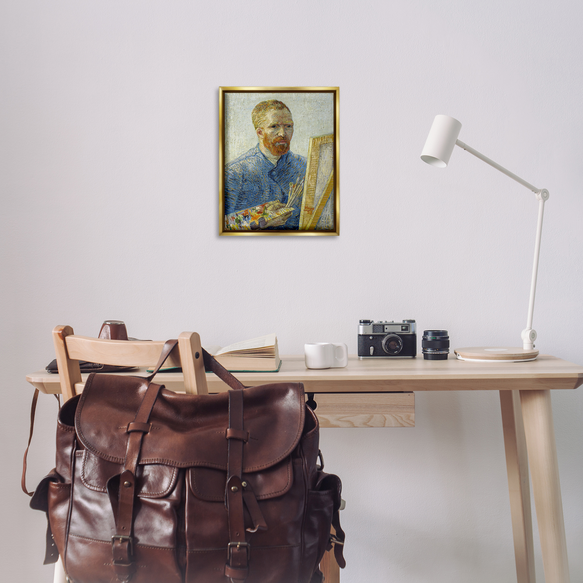Stupell Industries Van Gogh Painter Self Portrait People Painting Gold Floater Framed Canvas Art Print Wall Art, 17 x 21