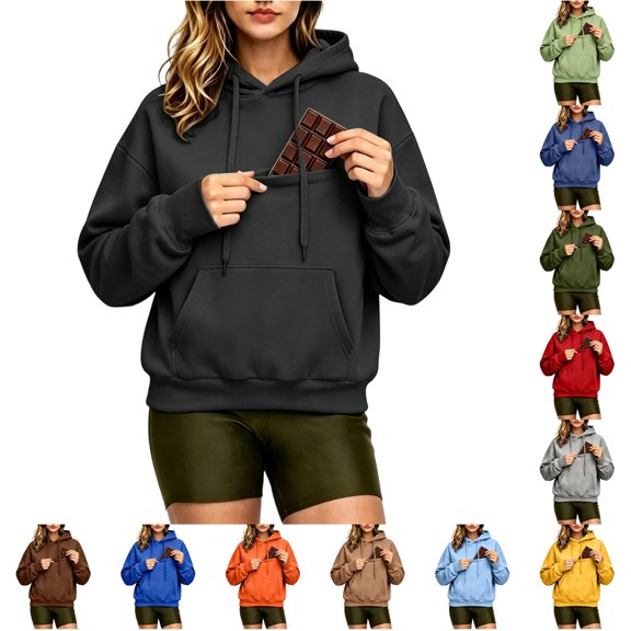 Trendfront Womens Snack Pocket Hoodies Long Sleeve Kangaroo Pocket Funny Food Design Casual Cozy Fall Pullover Sweatshirts