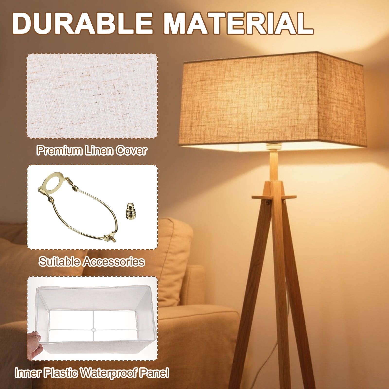 Uxcell 2 pack Rectangle Lamp Shades 16" x 8" x 10" Large Lamp Shades for Table Wall Bedside Floor Lamp Replacement Beige