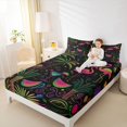 thumbnail image 3 of jejeloiu Bright Neon Flamingo Bed Sheets For Girls,Cartoon Palm Tree Full Size Sheets,Black Pink,4 Pieces,1 Flat Sheet, 1 Fitted Sheet and 2 Pillowcases, 3 of 6