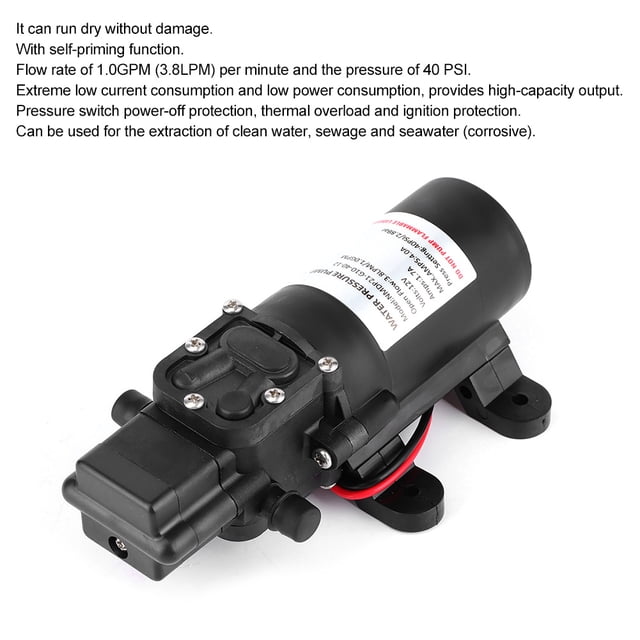DiFragma del Rociador de Agua, Bomba de Diafragma de Bajo Ruido, 12V DC 1.0GPM 40PSI Confiable para automóvil de Lavado de AUTOS RV