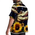 thumbnail image 3 of Crocodile Starry Sky Sunflower Men's Short Sleeve Spread Collar Tops, Casual Button Down Shirts, Printed Summer Beach Shirts, Unisex, 3 of 6