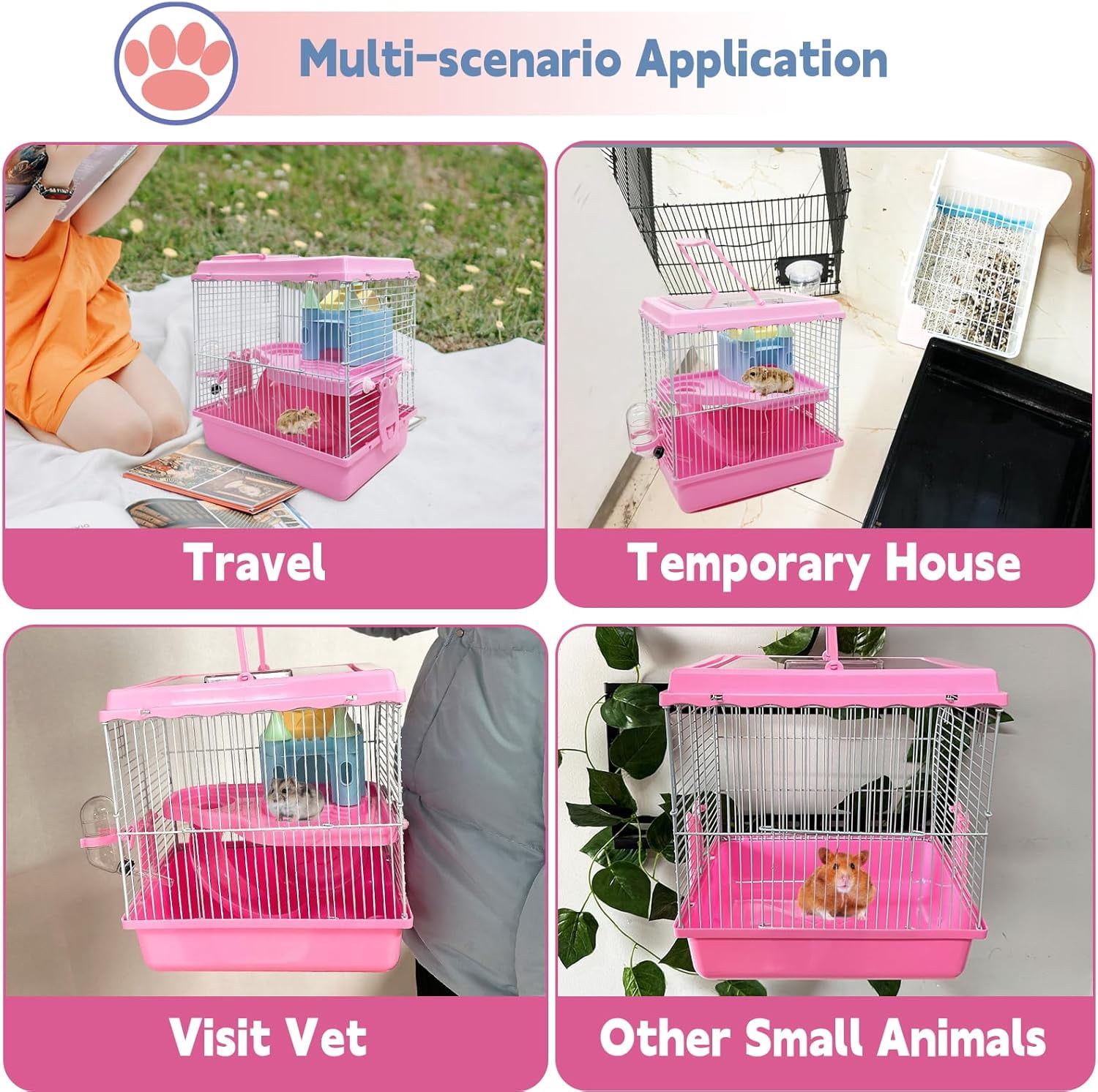 Portable Hamster Travel Carrier Cage with Water Bottle, Breathable Dwarf Hamster Carry Case for Outdoor Travel, Small Animal House for Gerbil Mice