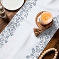 thumbnail image 3 of Blue Flower Table Runner - 70 Inch Long Spring Modern Minimalist Country Floral Plant Cotton and Linen Blended Dress Scarves Farmhouse Table Runner for Kitchen Dining, Coffee Table, 13" x 70", 3 of 8