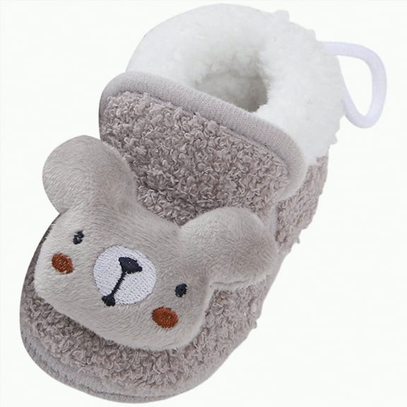 UngA Baby Boy Booties Baby Boots Boys Girls Infant Slippers Cozy Fleece Boots First Walking Shoes Warm Socks Newborn Crib Shoes Grey,3.5