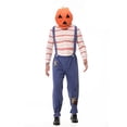 thumbnail image 2 of Halloween Family Matching Costume Sets, Pumpkin Head Mask with Striped Shirt and Suspender Pants, Parent-Kids Scarecrow Cosplay Outfit for Party, 2 of 7