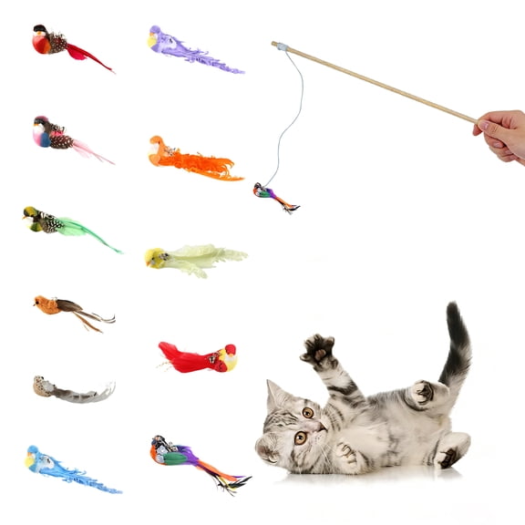 Interactive Cat Feather Toy Refill with Bell, Plush Bird Attachment for Teaser Wand, Durable Indoor Kitten Hunting Exercise Accessory, Brown