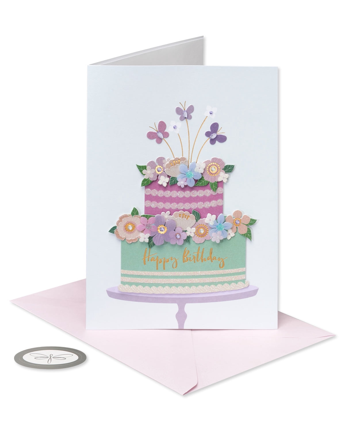 Papersong Premium Birthday Card (Floral Butterfly Cake)