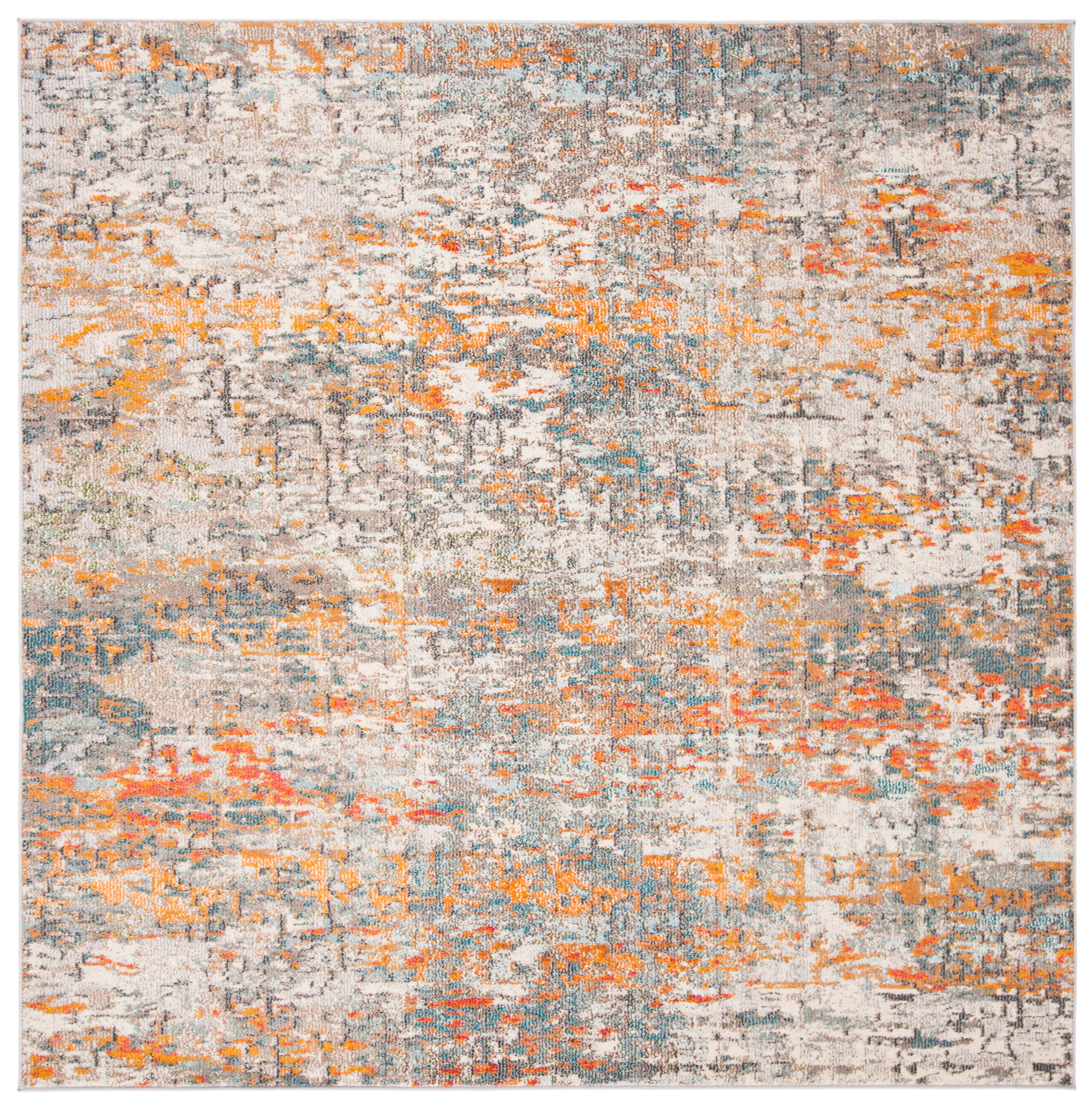 SAFAVIEH Madison Kebo Abstract Area Rug, Grey/Orange, 9' x 9' Square - Large - Modern Design, Grey & Orange, Ideal for Living Room, Bedroom, Dining Space
