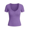 thumbnail image 7 of Wlynlyn Going Put Tops for Women Short Sleeve V Neck Low Cut Summer Tshirts Slim Fitted Ribbed Knit Crop Tees, 7 of 7