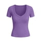 thumbnail image 5 of Camisas de Manga Corta para Mujeres Casual con Cuello en V Plisado, Camisetas de Color Sólido para Primavera Verano, 5 of 6