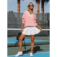 thumbnail image 4 of Jersey Aoudery para mujer, cuello en V, sobredimensionado, tejido a rayas, 4 of 6