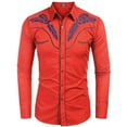 thumbnail image 3 of Conairie Mens Western Cowboy Shirts Slim Fit Long Sleeve Button Down Shirts Retro Embroidered Country Costume Dress Shirts Red M, 3 of 3