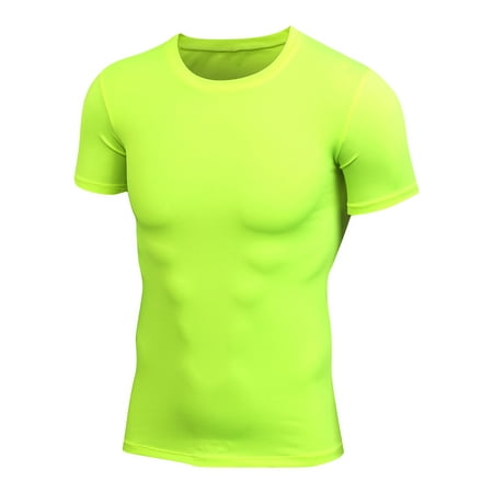 SSAAVKUY Deals Men s Compression Shirts Short Sleeve Workout Gym T-Shirt Running Tops Cool Dry Sports Base Layer Athletic Undershirts Mint Green L