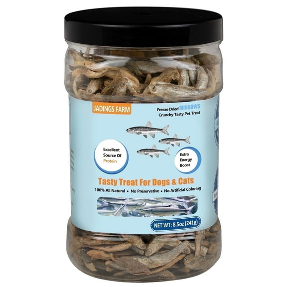 JADINGSFARM 100% Natural Minnows, Large Jar 8.5 oz, Freeze-Dried Minnows for Cat & Dog, All Lifestages, Training Treats or Nutrient Supplements
