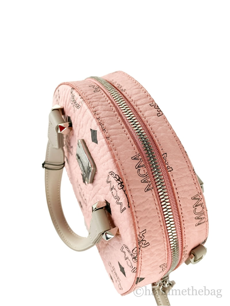 MCM Signature Soft Pink Diamond Logo Leather Mini Round Top