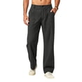 thumbnail image 2 of Hvogkswy Linen Pants Men Button Zipper Closure Loose Fitted Straight Ankle Pants with Pockets Lightweight Comfy Outdoor Hiking Pants, 2 of 8