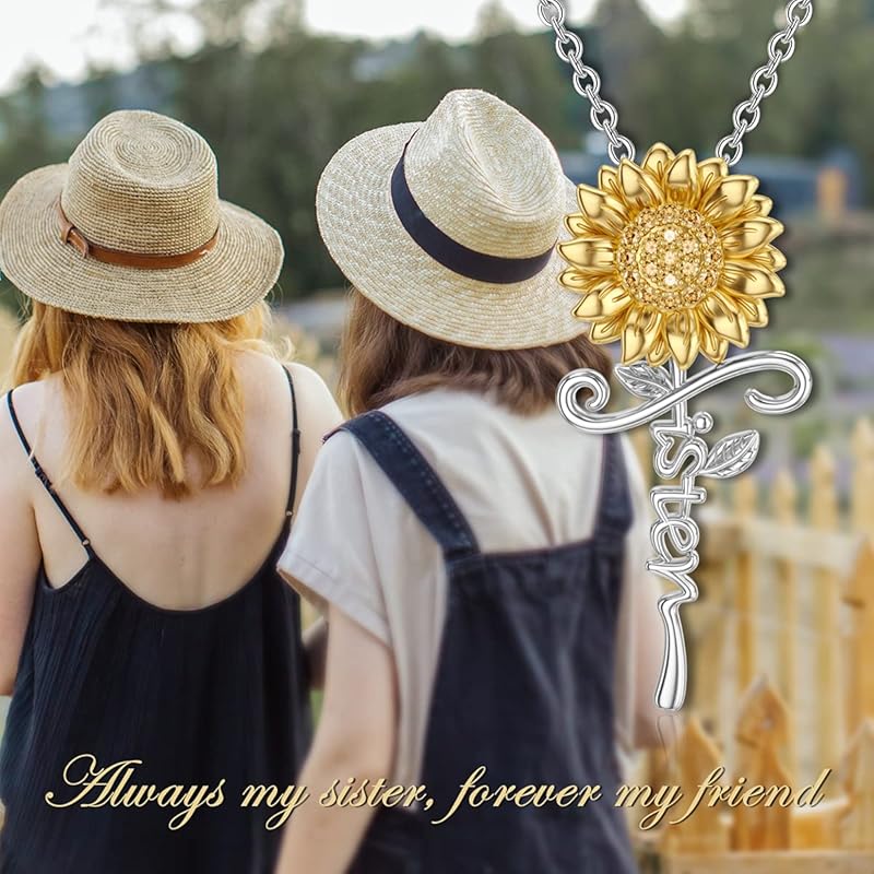 DVEATR Sterling Silver Sunflower & Rose Flower Butterfly & Lotus Pendant - Sister & Friendship Gift for Women