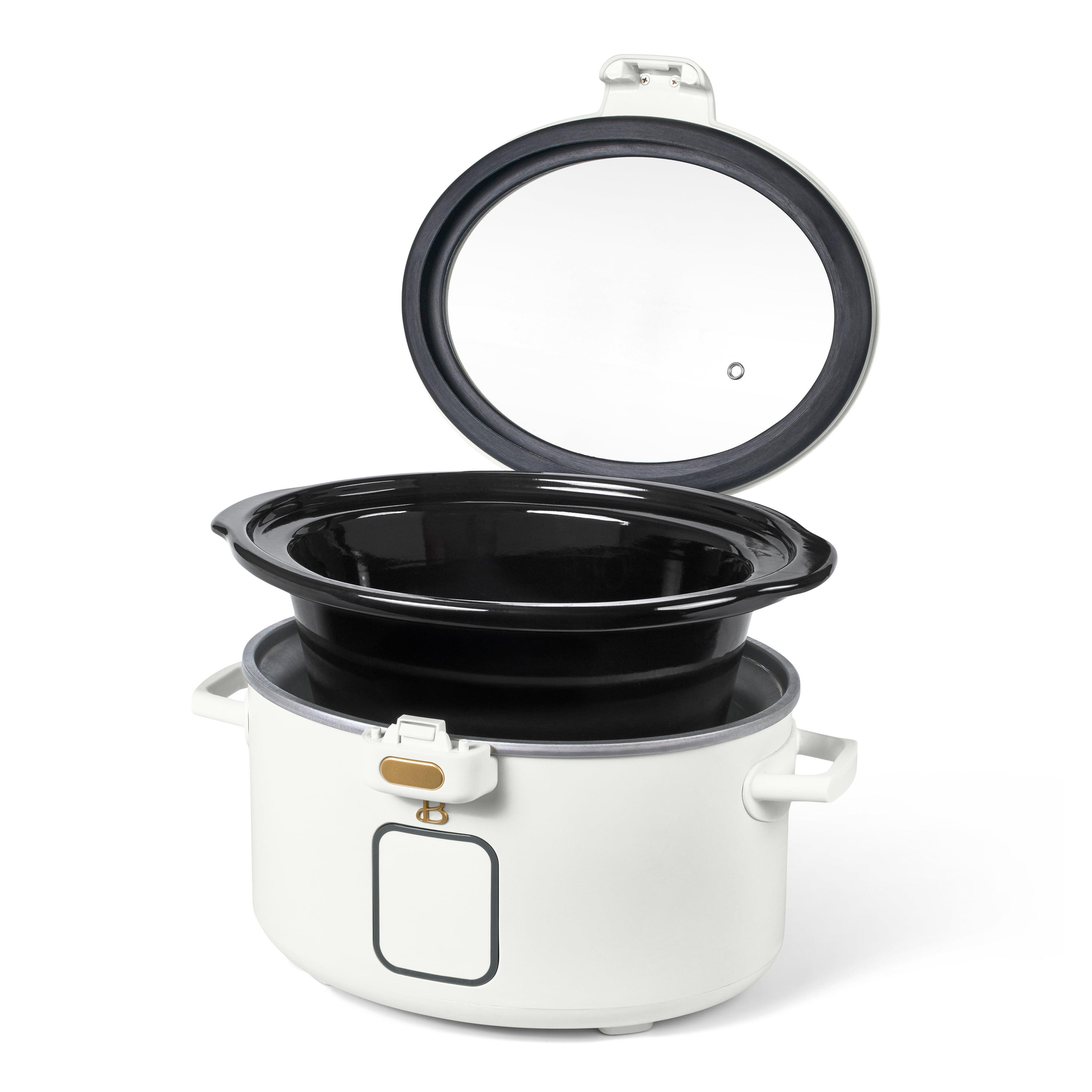 Beautiful 4 Qt Digital Slow Cooker with Hinged Locking Lid, White Icing by Drew Barrymore