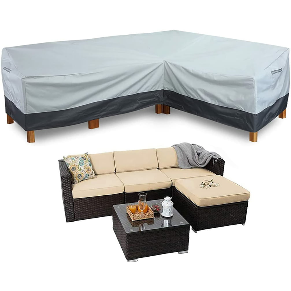 Heavy Duty Outdoor Sectional Sofa Cover Midnight Black, V-Shaped-90 x 90 Lawn Patio Furniture Cover 100% Waterproof 600D Patio Sectional Couch Cover 