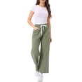 thumbnail image 2 of Jeans de pierna ancha para mujer INSPIRE CHIC con cintura elástica y cordón, pantalones de mezclilla casuales con bolsillos, verde ejército XL, 2 of 6