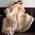thumbnail image 4 of Chunky Knit Wool Merino Blanket , Boho Bedroom Home Decor Excellent, 4 of 5