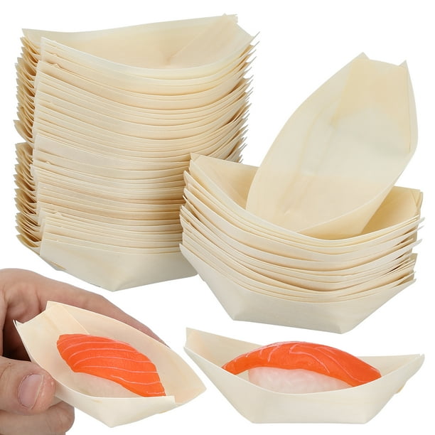 50 unids Vajilla de madera Snack Contenedores Desechables Alimentos Recipientes Snack Bowl