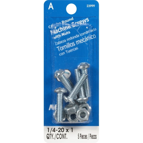 1/4"-20 x 1" Zinc Plated Steel Coarse Thread Combo Round Head Machine Screws