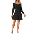 thumbnail image 1 of INSPIRE CHIC Robe Élégante Évasée pour Femme à Encolure Dégagée, Manches Longues, Taille Haute, Perles, Noir, TG, 1 of 5