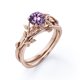 thumbnail image 4 of JeenMata Anillo de Bodas Solitario con Hoja y Enredadera Amatista Violeta de Talla Redonda de 0,5 TCW; Baño de Oro Rosa de 18 K sobre Plata, 4 of 6