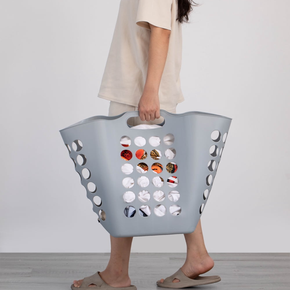 Flexible Plastic Laundry Basket - Square Storage Hamper with Side Handles for Easy Carrying - Versatile Organizer for Laundry, and Household Storage, Gray 50 Litter