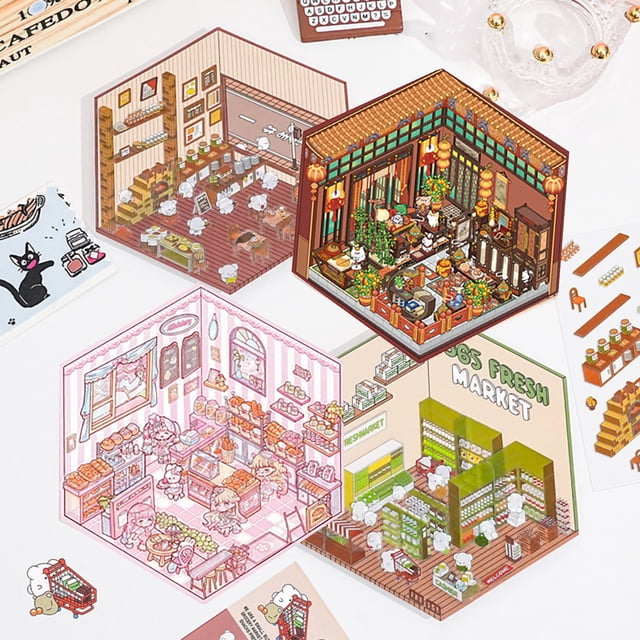 Musbetu DIY Project 3D House Stickers Adults Kids Funny Cartoon Sticker Stress Relief Miniature Scene Decals