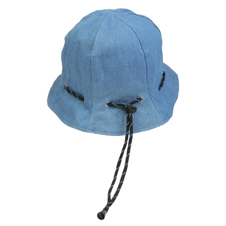 PMUYBHF Fall Bucket Denim Hat Women\'s Women Sun Color Denim Hats Fisherman for Double-Sided Hat Trucker Solid Drawstring Hat