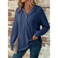thumbnail image 6 of Eytino Women's Hoodies Hooded Sweatshirt Casual Long Sleeve V Neck Lightweight Knit Loose Drawstring Workout Fall Tops Blue S-2XL, 6 of 9