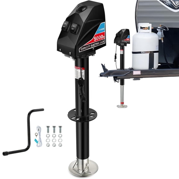 Kohree RV Electric Trailer Jack 5000lbs, Upgraded Stainless Steel Electric Power Tongue Jack with Cover & LED Light,12V with Wiring,9.8"-31.7" Lift
