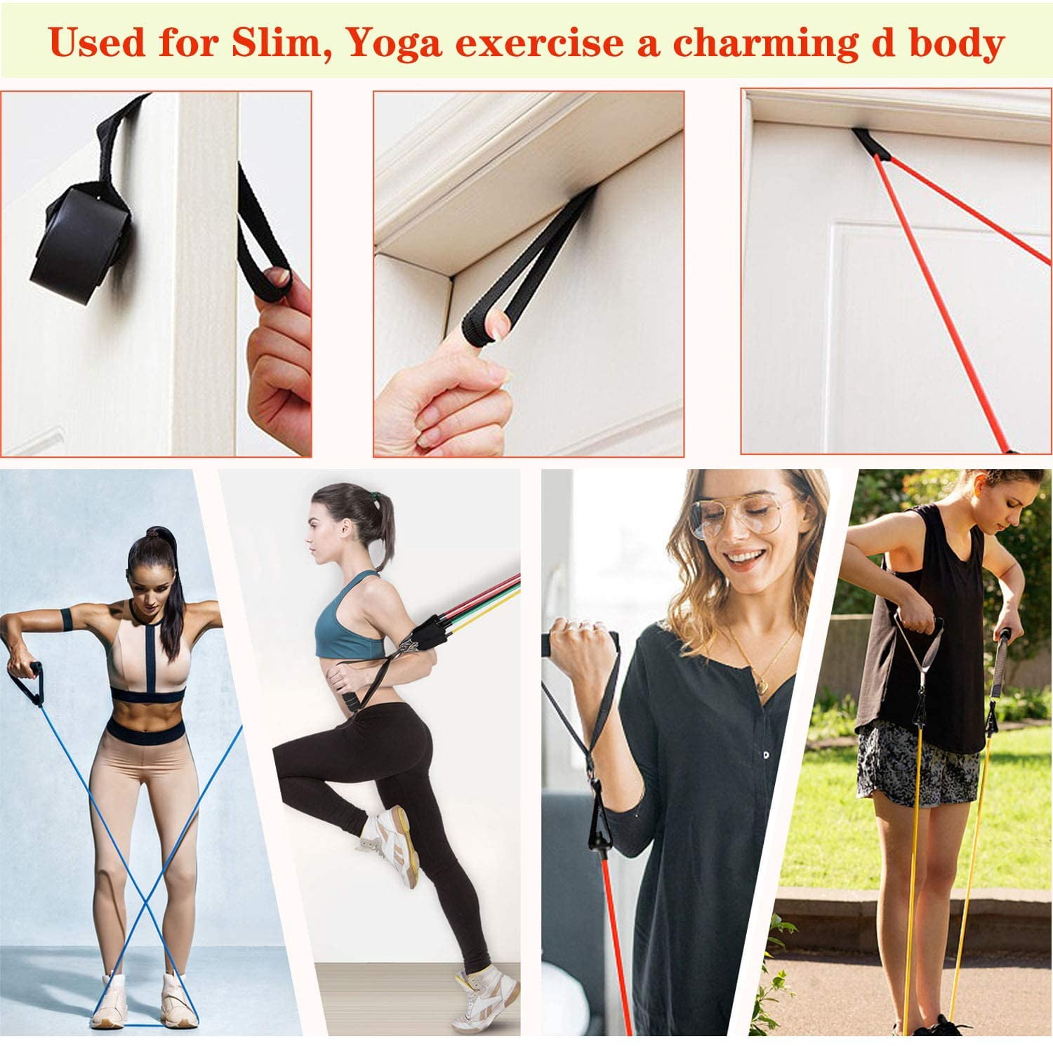 LNKOO Resistance Bands Set (11pcs), Up to 150 lbs 5 Stackable Exercise Band, Indoor/Outdoor Fitness Stretch Workout Band with Door Anchor&Handle for Fitness, Home Gym Equipment