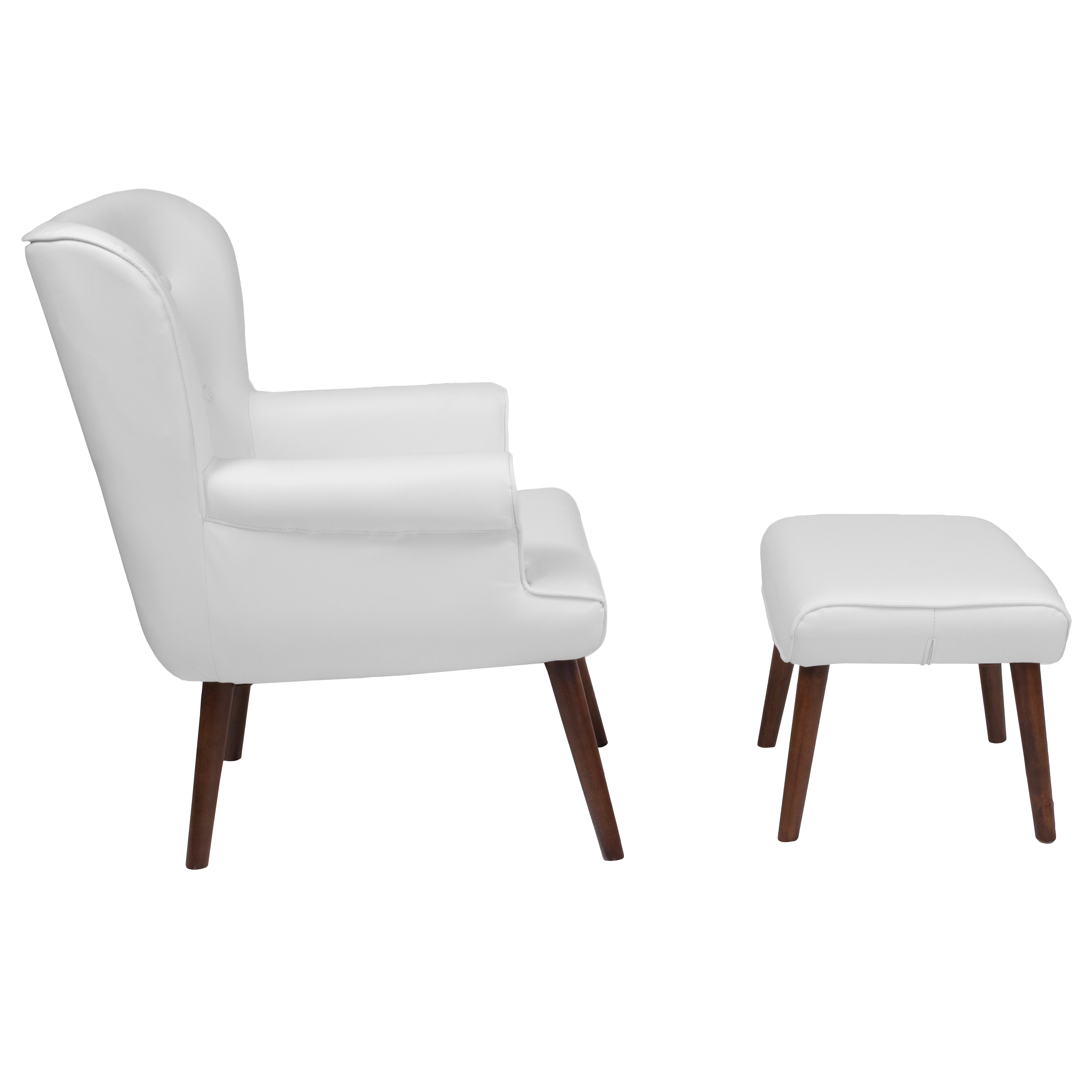 Flash Furniture Bayton Upholstered Wingback Chair with Ottoman in White LeatherSoft - image 3 of 4