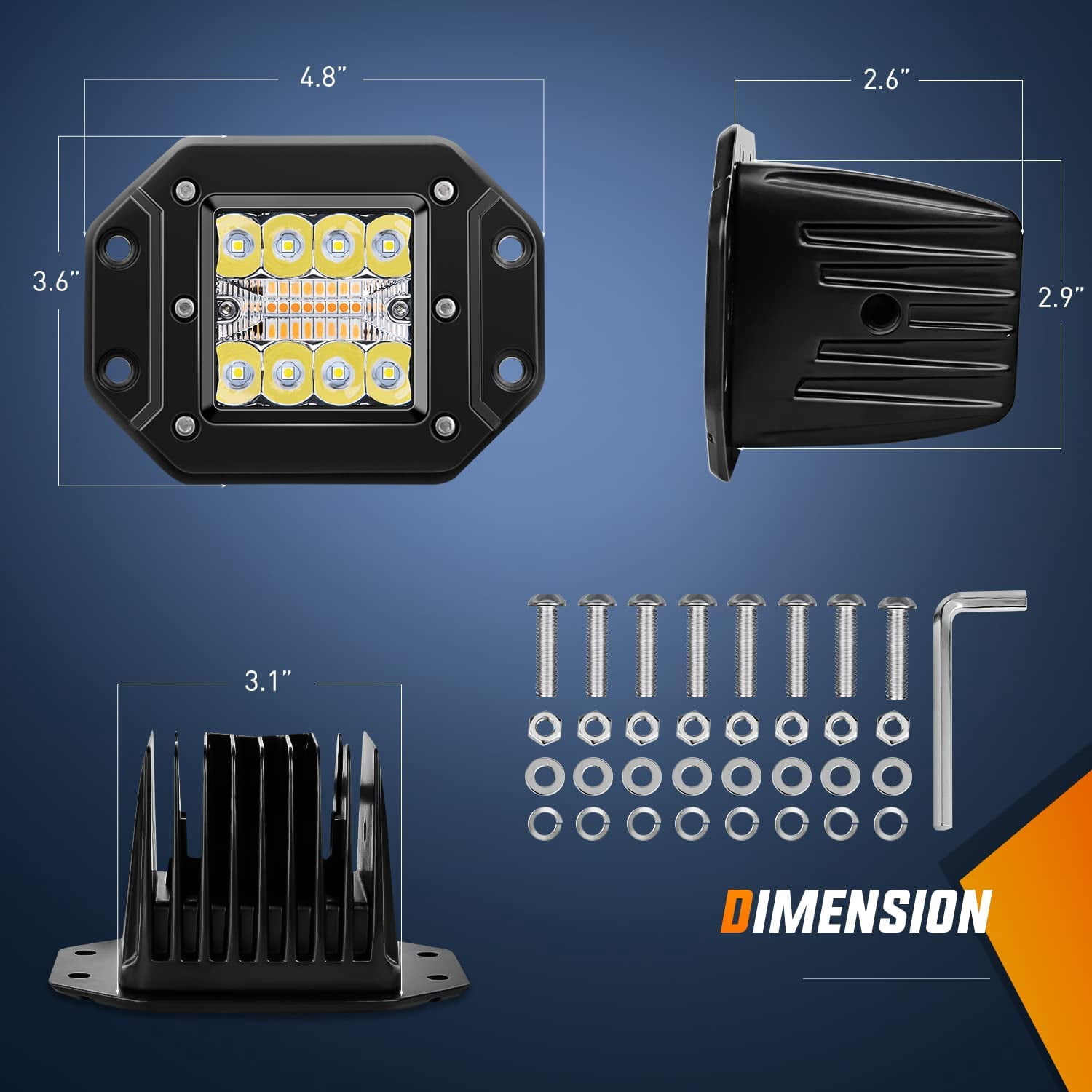 Nilight 2PCS 42W Light Pods Flush Mount Spot Flood Amber White Strobe 6 Modes Memory Function Off-Road Truck Car ATV SUV Cabin Boat with 16AWG Wiring Harness Kit-2 Leads, 2 Years Warranty