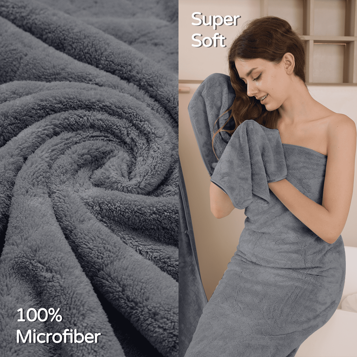 Beartech 8 Piece Microfiber Bath Towels Set - 2 Bath sheets,2 Hand Towels,4 Washcloths,Soft & Highly Absorbent Family Towels,Quick Dry & Less Lint Shower towels for Bathroom,Spa-Dark Gray