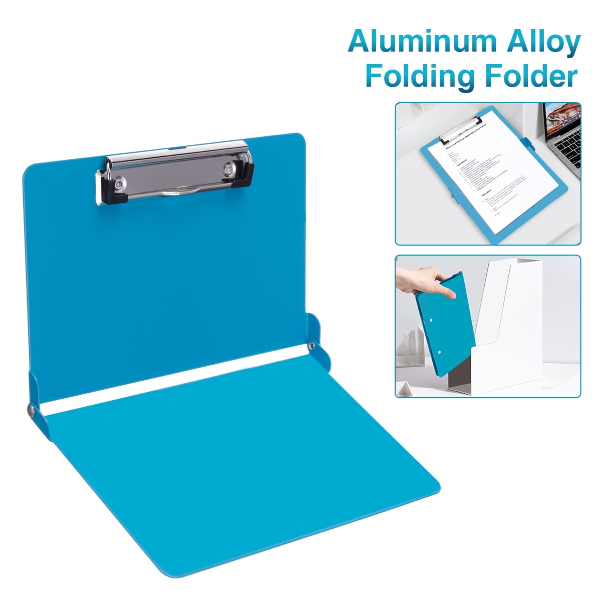 Folding Reference Clipboard Aluminum Alloy Flip Writing Pad 8.8 x 11.5in Blue