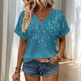 thumbnail image 4 of Inverlee Summer Going Out Shirts for Women Sparkle Print V Neck Short Sleeve Elegant Teal Drop Pattern Trendy Everyday Lightweight Comfy Blouses Light Blue L, 4 of 7