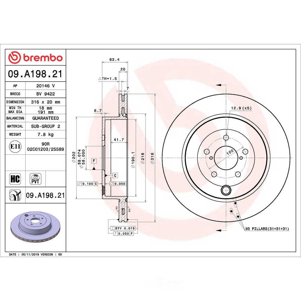 Brembo 09.A198.21 PRIME Disc Brake Rotor