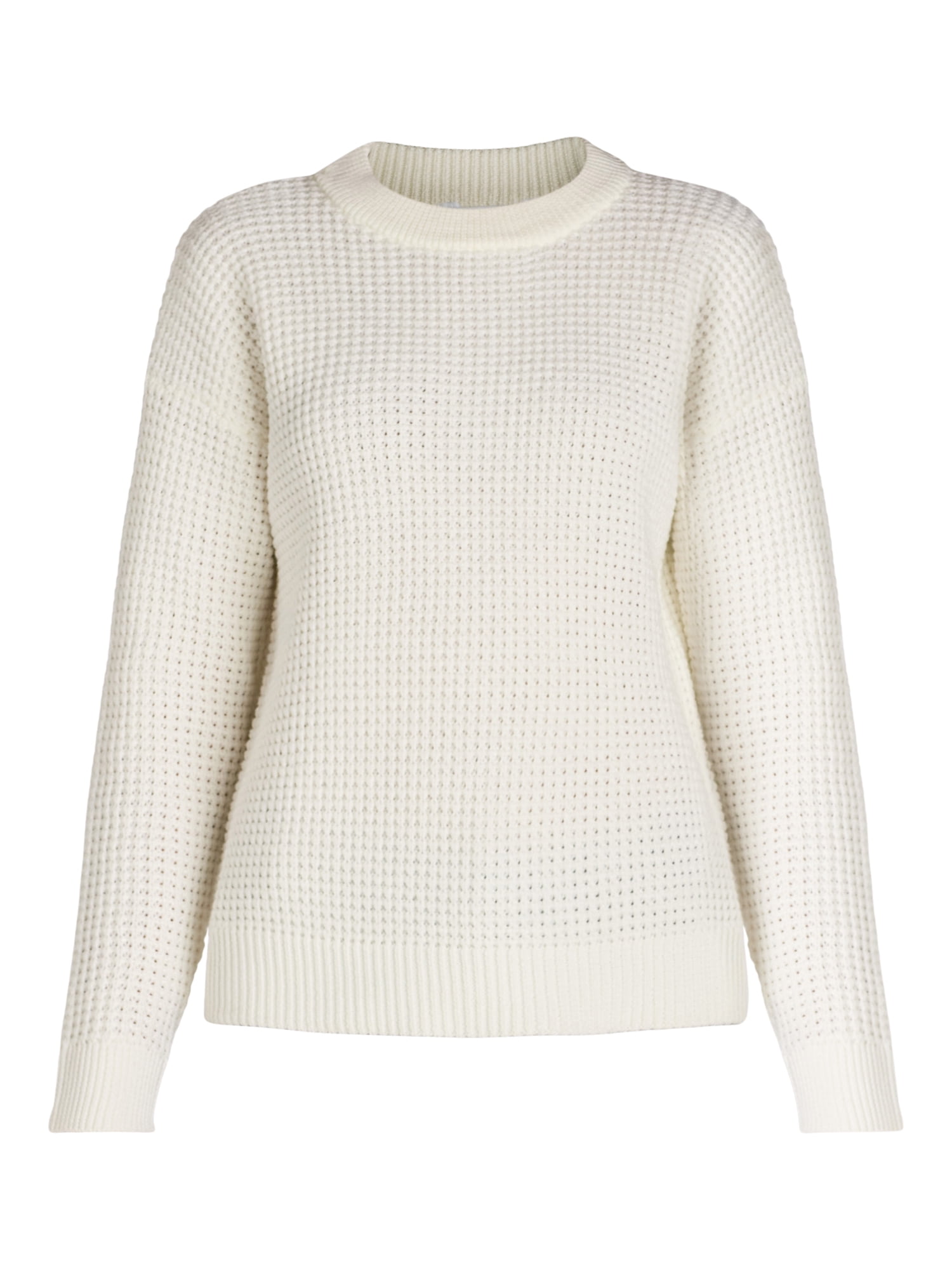 Time and Tru Women's and Women's Plus Waffle Stitch Sweater with Long Sleeves, Midweight, Sizes XS-4X