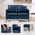 thumbnail image 6 of LAZZO 46" Faux Leather Loveseat Sofa, Mid-Century Modern 2-Seater Couch with 2 Pillows for Small Spaces Living Room Bedroom Office, Blue, 6 of 7
