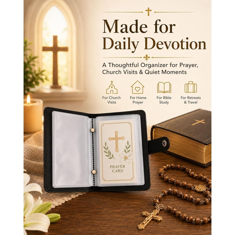 holy card binder White and Gold Leatherette Prayer  In His Name Store allowing you to bring them with you and have them at your fingertips when you need them Holy Card Holder
