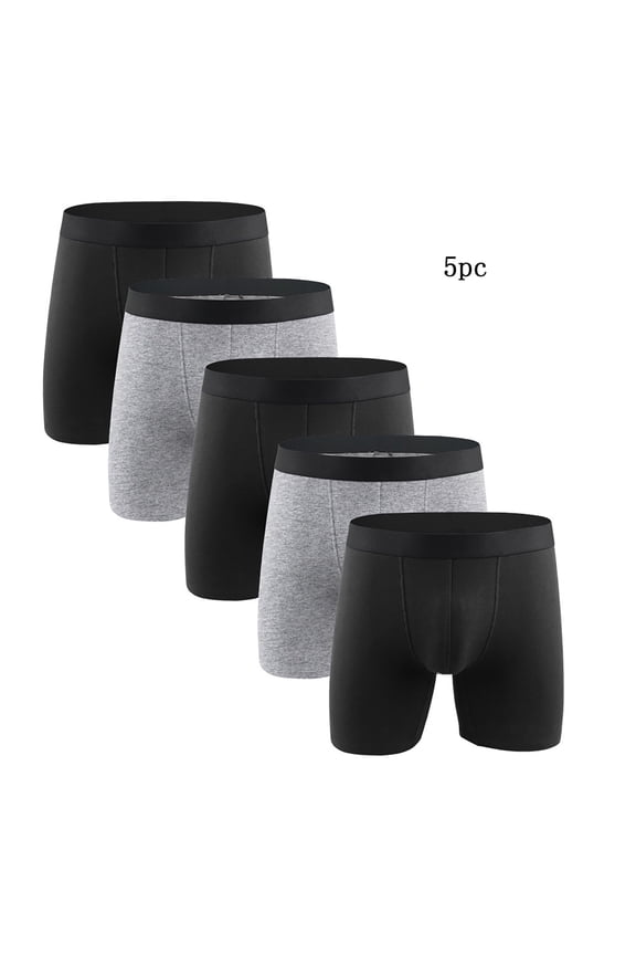 5 PC Mens Boxer Briefs Underwear Pack Plus Size Solid Elastic Waist Cotton Stretch Seamless Workout Underpants