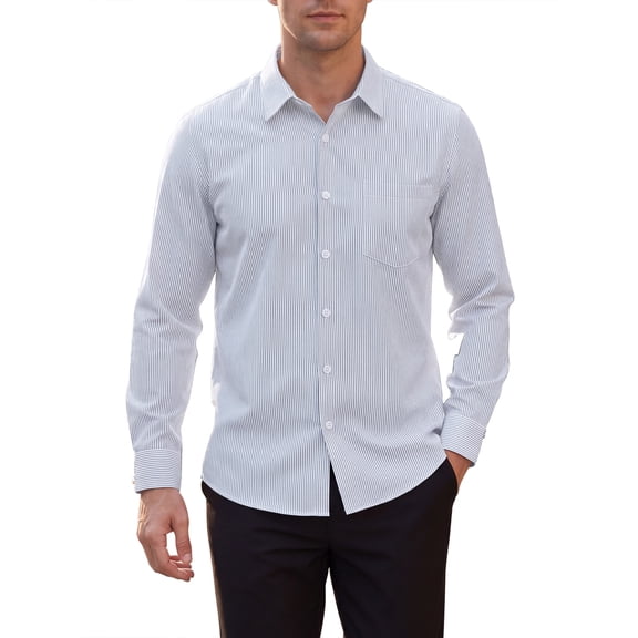 INSPIRE CHIC Men's Back to School Pinstripe Shirt Long Sleeve Button Down Casual Dress Shirts M White