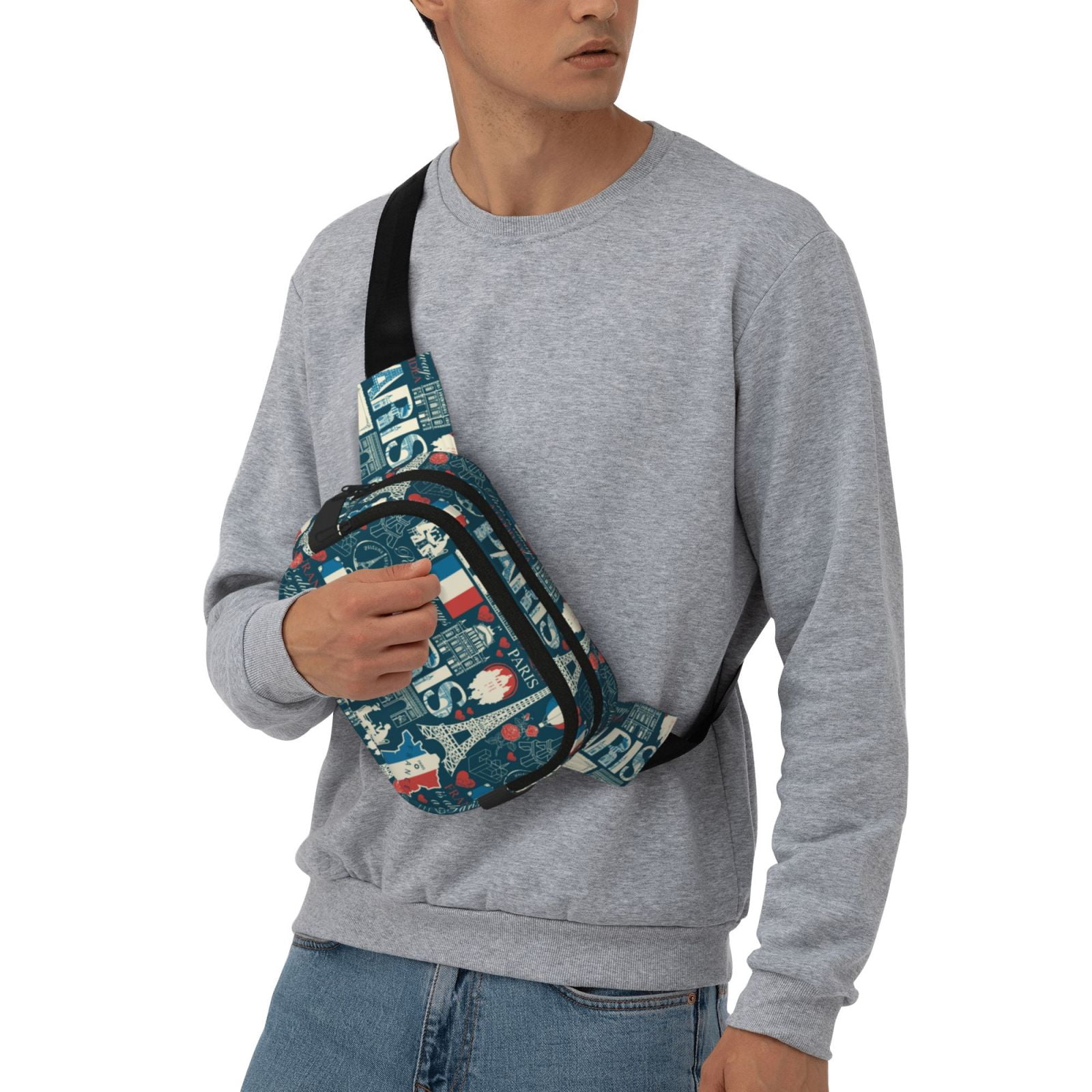 Picia France and Paris Print Square Double-Layer Waist Bag Mini Adjustable Waist Belt Bag Exercise Running Travel Hiking